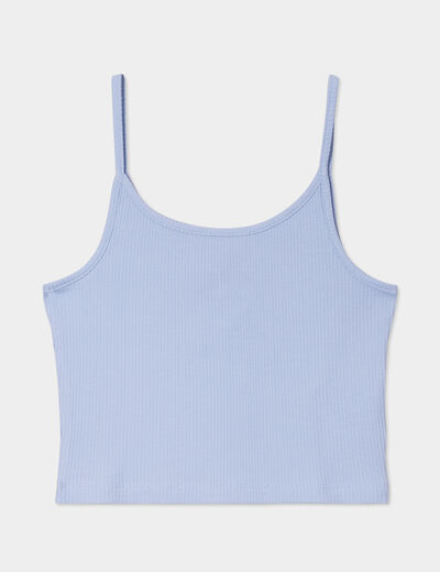 Débardeur cropped côtelé bleu clair femme