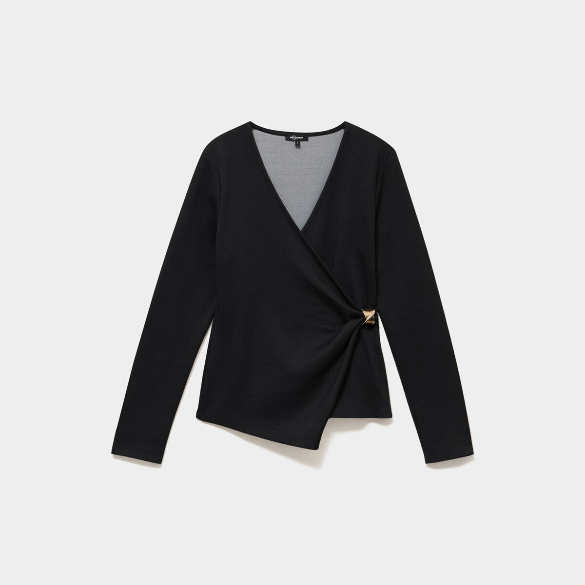 T-shirt ajust&eacute; col cache-coeur noir femme