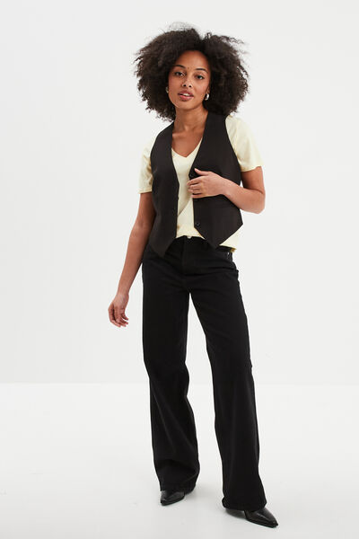 T-shirt manches courtes col en V coton jaune clair femme