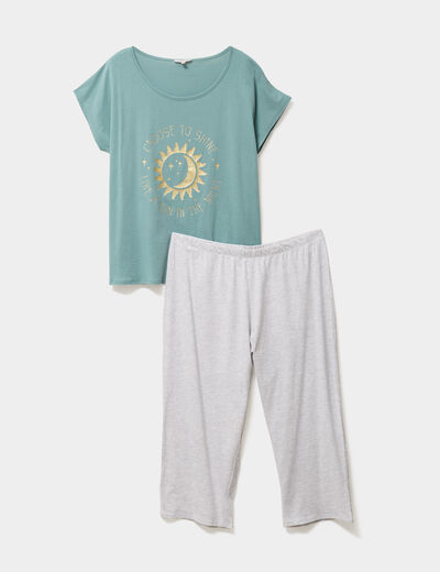 Ensemble pyjama corsaire et t-shirt bleu gris femme grande taille