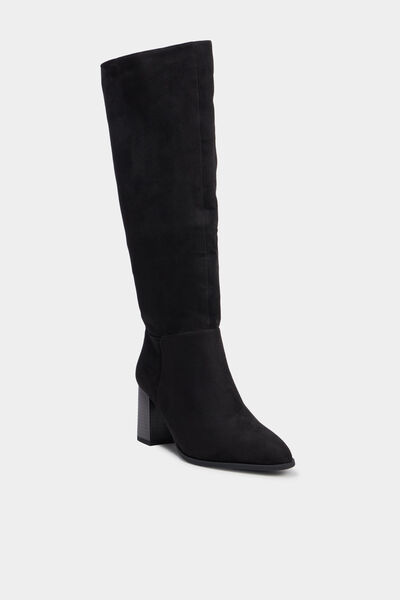Botte haute talon bloc su&eacute;dine noir femme