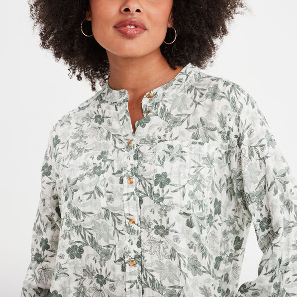 Chemise manches longues col mao ecru femme