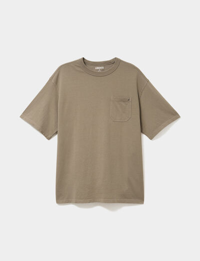 T-shirt droit col rond 1 poche coton vert kaki homme
