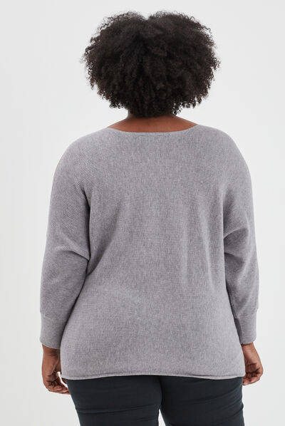 Pull perles strass manches avec fentes gris femme grande taille