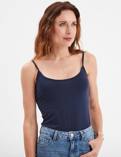 Débardeur bretelles réglables en coton bleu marine femme