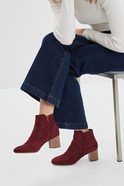 Bottines suédines à talons bordeaux femme