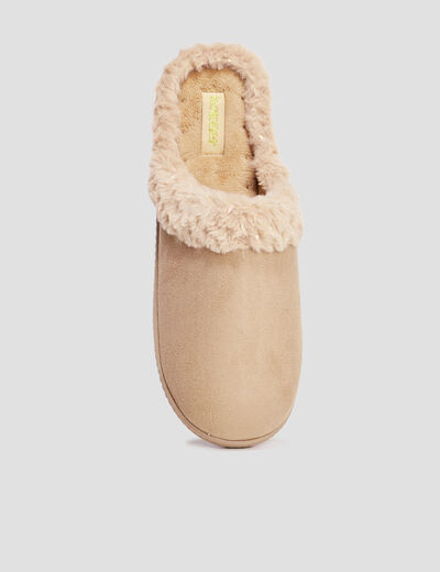 Chaussons mules fausse fourrure camel femme