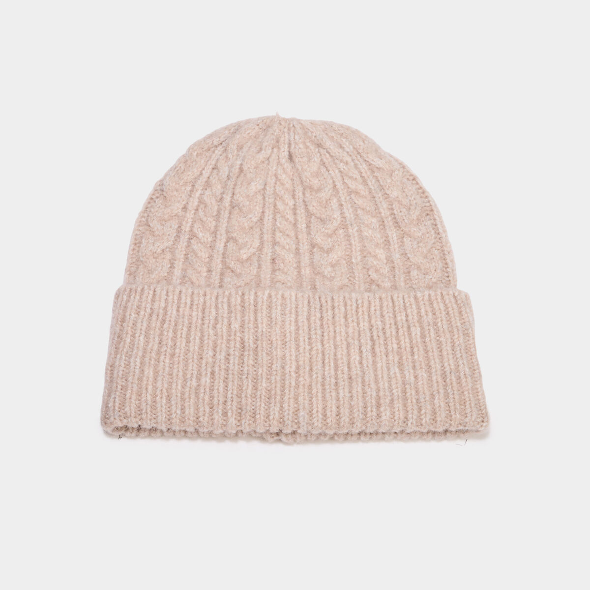 Bonnet tricot&eacute; torsades beige femme