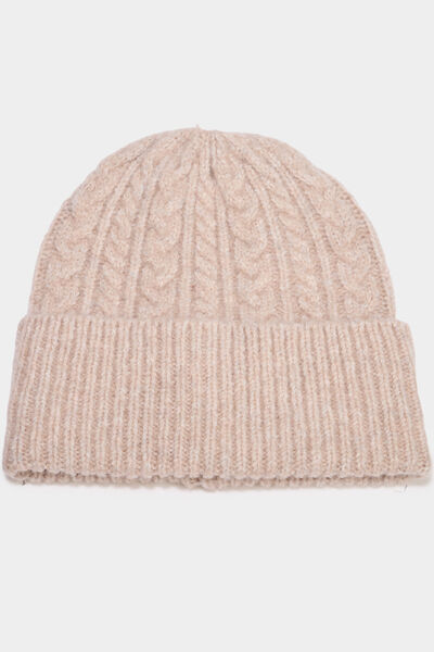 Bonnet tricot&eacute; torsades beige femme