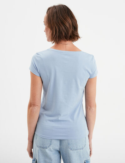 T-shirt coton col rond manches courtes bleu clair femme