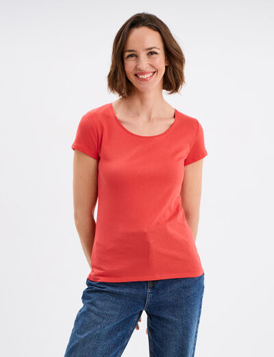 T-shirt coton col rond manches courtes rouge femme
