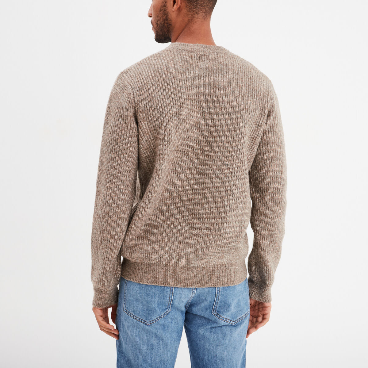 Pull col rond &agrave; manches longues taupe homme