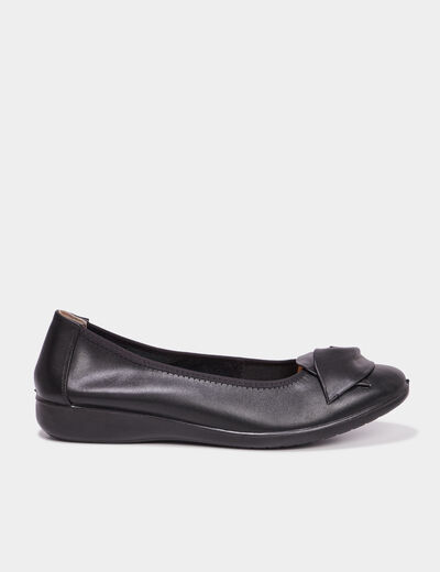 Ballerines pied large en cuir Walking noir femme