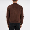 Blouson col biker en su&eacute;dine zipp&eacute; marron fonc&eacute; homme