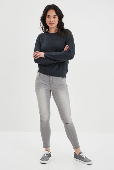 Pull col rond manches longues bleu foncé femme
