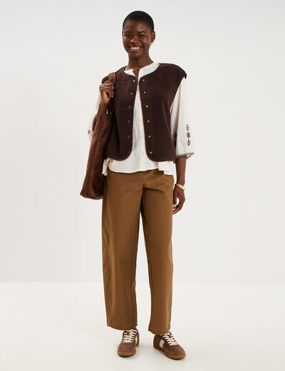 Veste sans manches effet polaire marron fonc&eacute; femme
