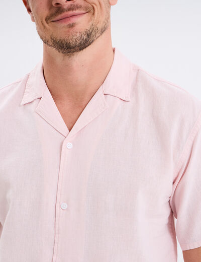 Chemise manches courtes mélange lin rose clair homme