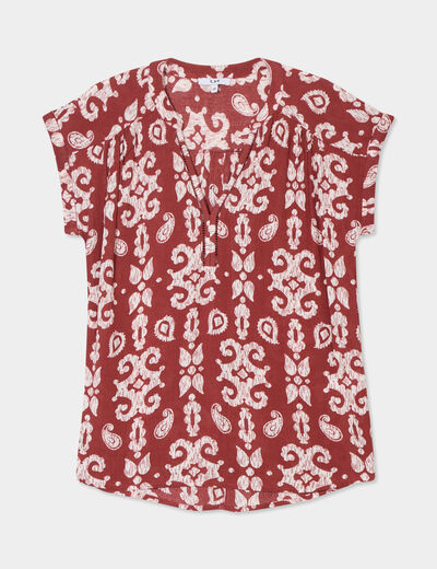 Blouse manches courtes terracotta femme