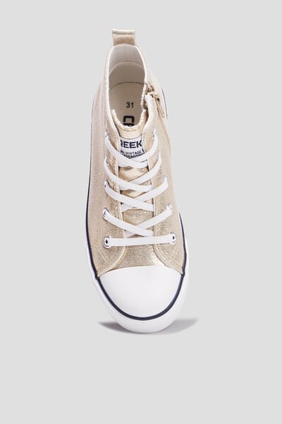 Baskets montantes en toile bout renforc&eacute; jaune or fille