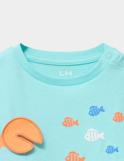 T-shirt manches courtes coton bleu turquoise b&eacute;b&eacute; gar&ccedil;on