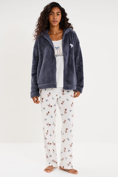 Ensemble pyjama 3 pi&egrave;ces veste polaire ecru femme
