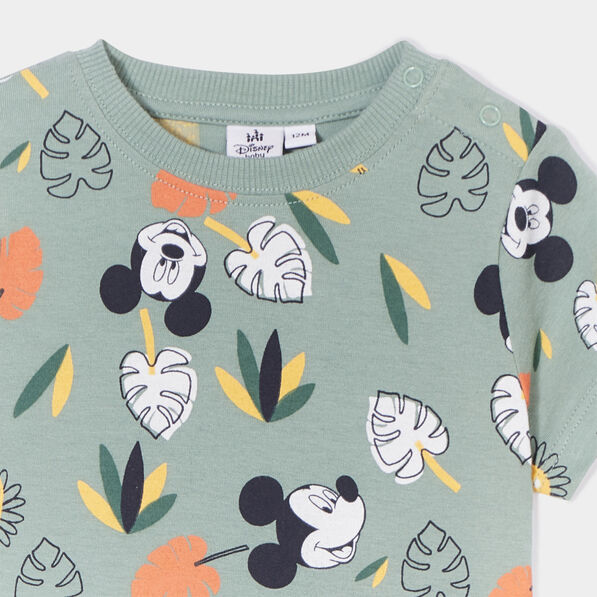 T-shirt manches courtes coton Mickey vert kaki bébé garçon