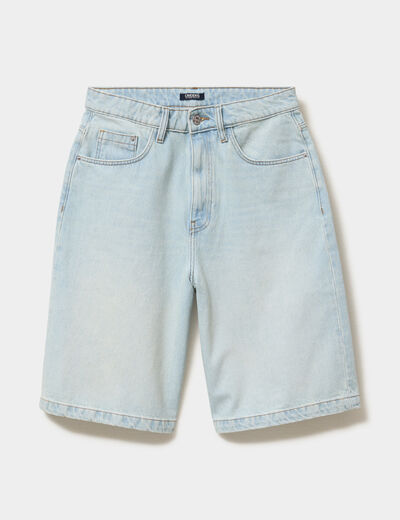 Short bermuda en jean large coton denim bleach homme