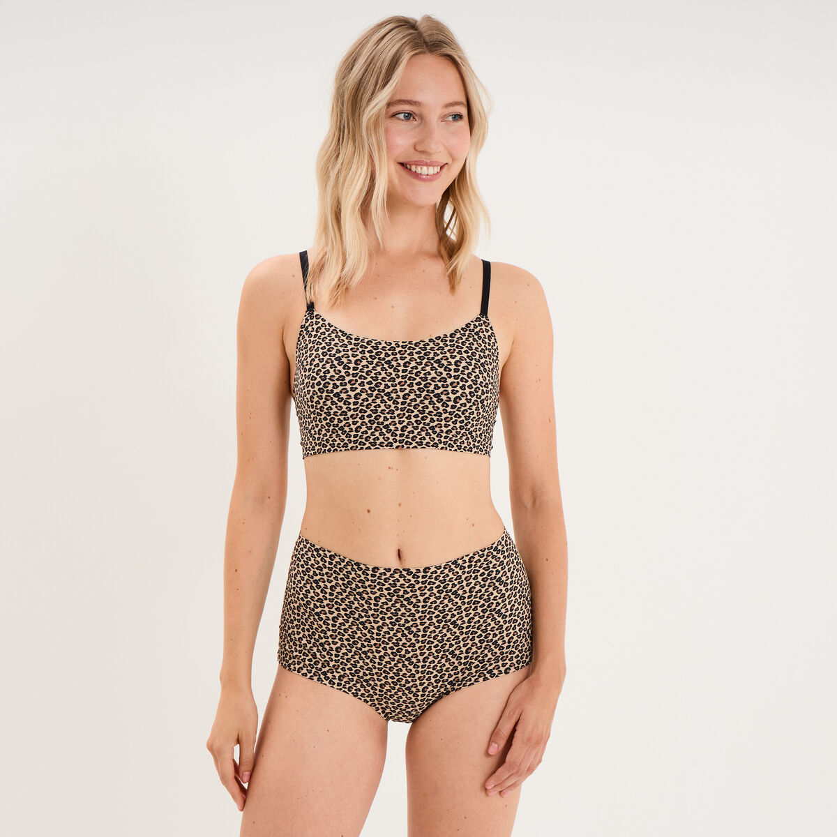Culotte taille haute microfibre marron femme