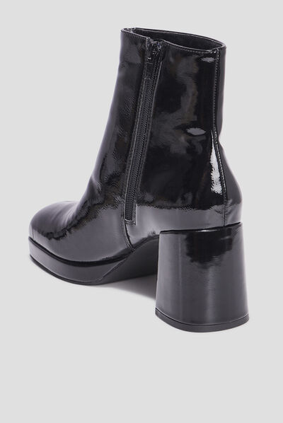 Bottines plateformes vernies à talons noir femme
