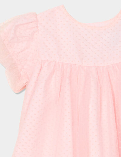Robe tulle plumetis manches courtes rose clair bébé fille