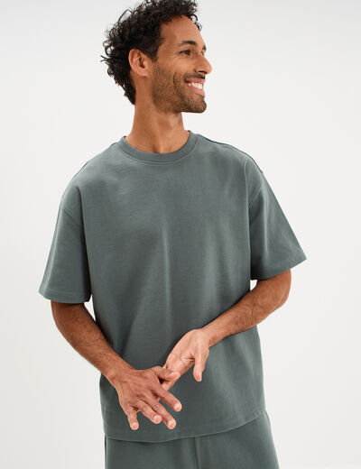 T-shirt col rond droit relax fit vert kaki homme