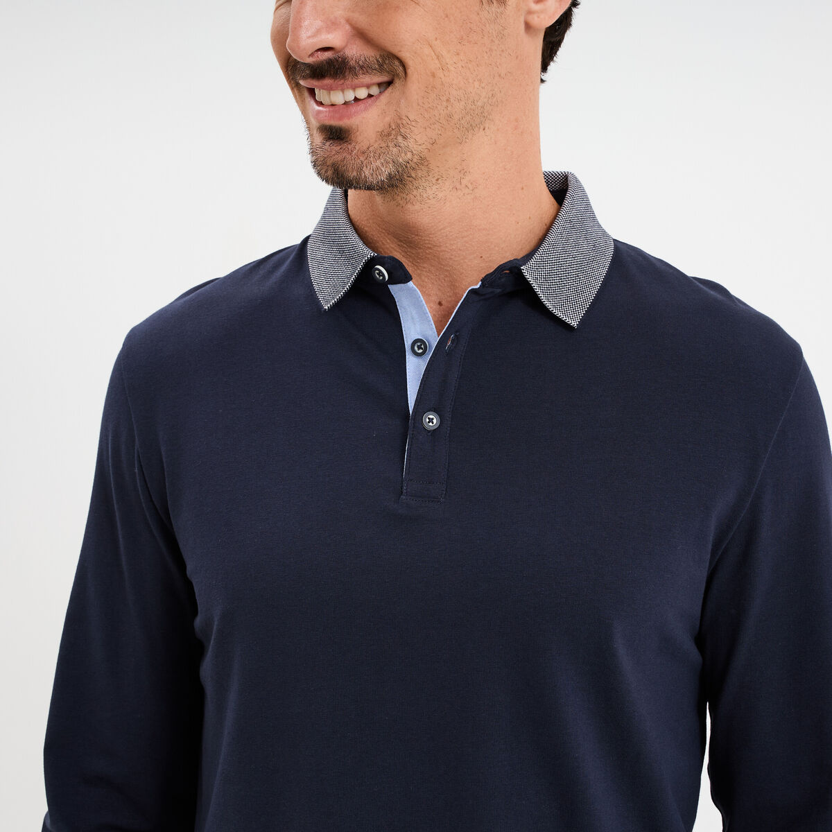 Polo manches longues coton majoritaire bleu marine homme