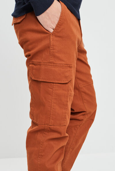 Pantalon cargo à coulisse marron cognac homme