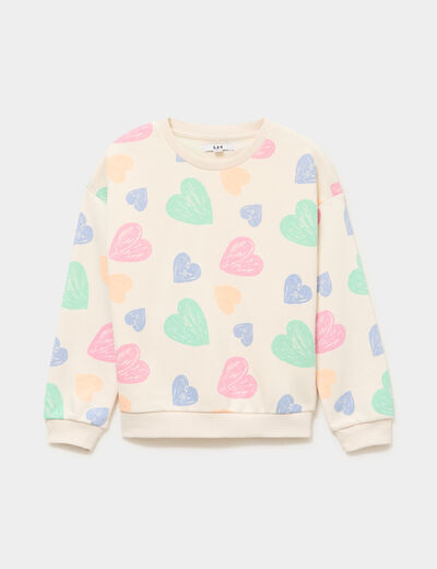 Sweat col rond manches longues beige fille