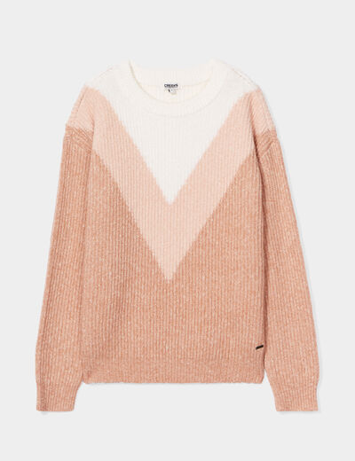 Pull manches longues col rond rose clair femme