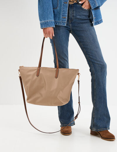 Sac shopper avec bandoulière sable femme