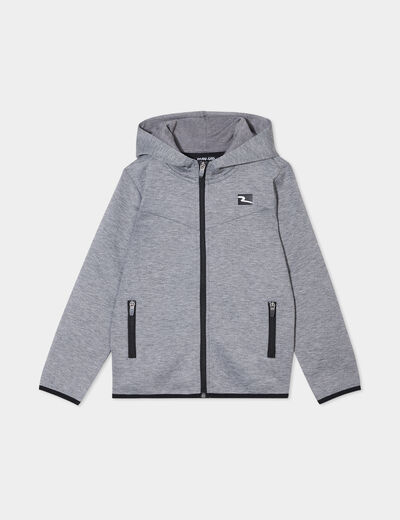Sweat zipp&eacute; &agrave; capuche gris clair gar&ccedil;on