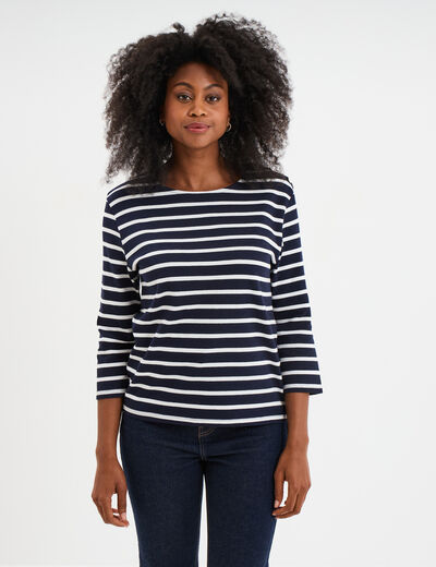 T-shirt manches 3/4 avec boutons coton ecru femme