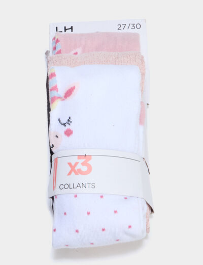 Lot 3 collants taille &eacute;lastiqu&eacute;e rose fille