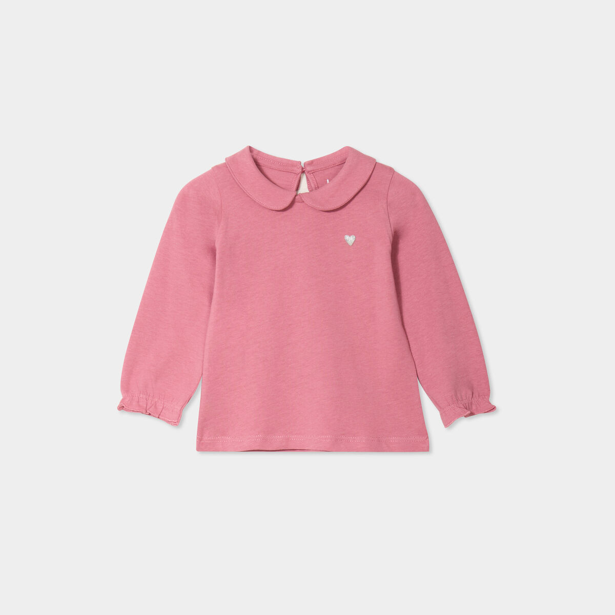 T-shirt col claudine manches longues vieux rose bébé fille