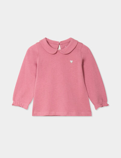 T-shirt col claudine manches longues vieux rose bébé fille