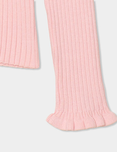 Pull côtelé ajusté manches longues rose pastel fille