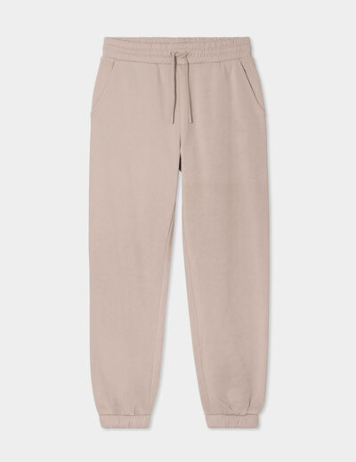Pantalon jogging droit molleton beige femme