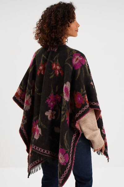 Poncho mi-long avec franges multicolore femme