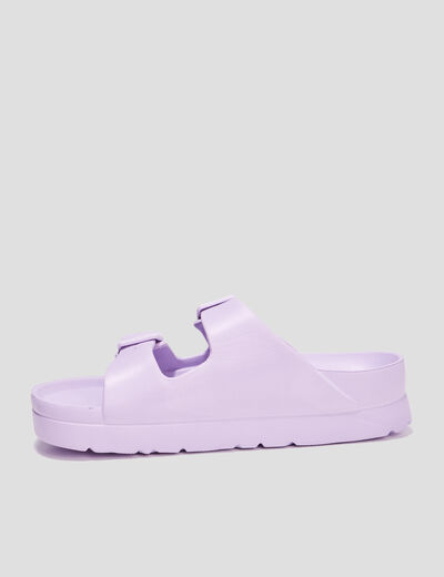 Mules compensées avec boucles rose femme