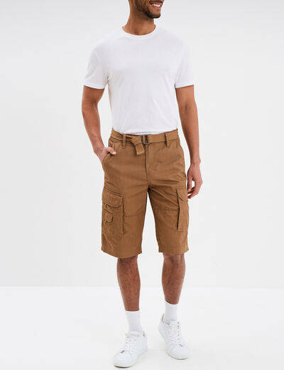 Bermuda cargo côtelé ceinturé Trappeur marron clair homme