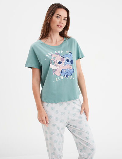 Ensemble pyjama manches courtes Stitch bleu gris femme