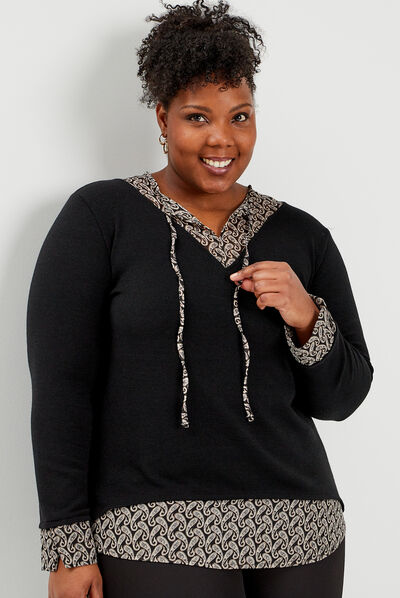 Pull effet 2-en-1 noir femme grande taille