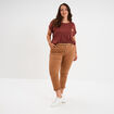 Pantalon chino taille haute coton marron clair femme grande taille