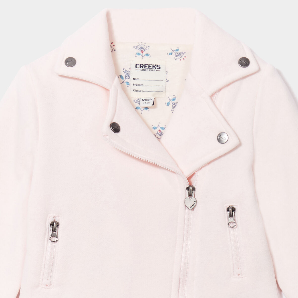 Veste esprit biker droite rose clair bébé fille
